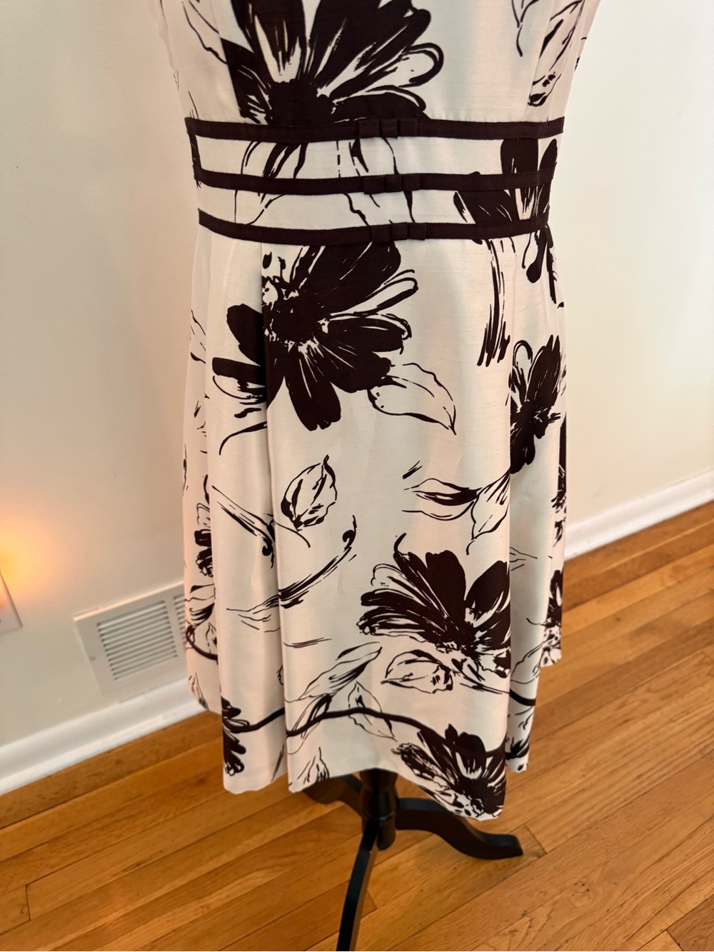 dressbarn Cream and Brown Floral Fit & Flare Midi Dress - Picture 3 of 7